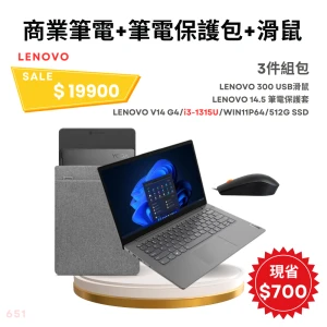 【組合包】LENOVO 聯想V14 G4 14吋 商用筆電灰色 i3-1315U/8GB+8GB/512GB/W11P+筆電保護套 14.5吋+有線滑鼠